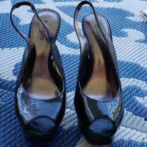 Bebe Zahara sling back platform heels